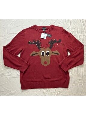 Alex Stevens Mens L Ugly Christmas Sweater Reindeer Lights Red NWT Cotton